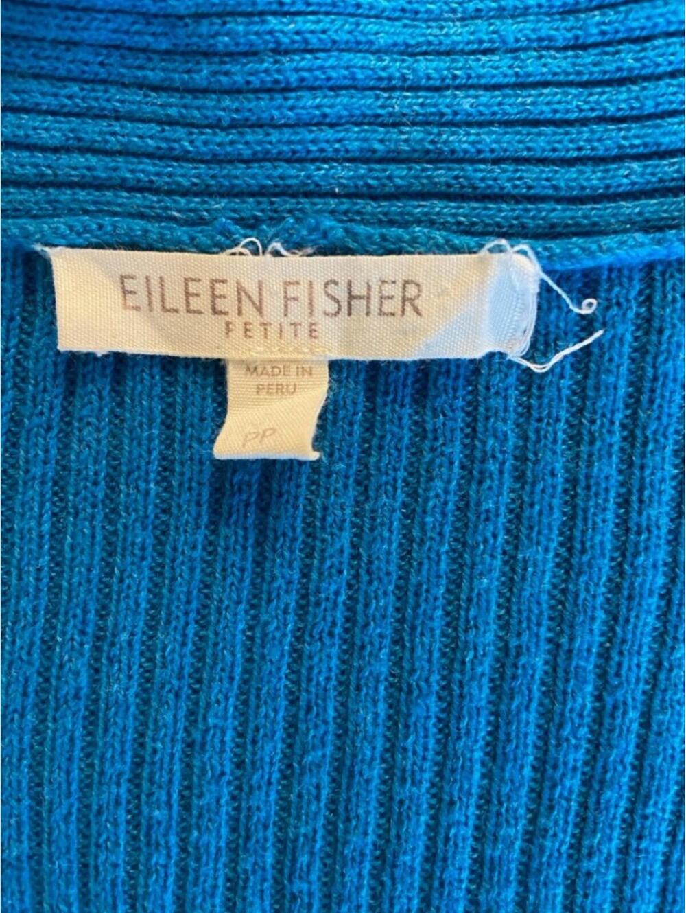 Eileen Fisher Blue Ribbed Open Front Cardigan Petite Small - Picture 5 of 5